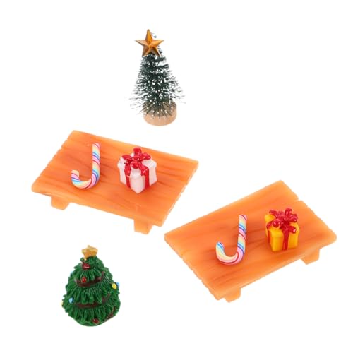 Mikinona 2 Sätze Dollhouse Weihnachtsdeko Miniatur Geschenkbox Zuckerstange Baum Modell Mini Stuhl Figuren für DIY Festliche Mikro Landschaftsdekorationen von Mikinona