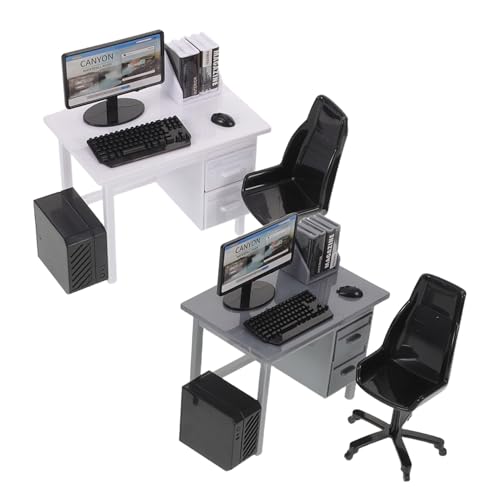Mikinona 2 Sätze Maßstab Realistische Miniatur Möbel mit Stuhl Maus Tastatur für Kreatives Rollenspiel von Mikinona