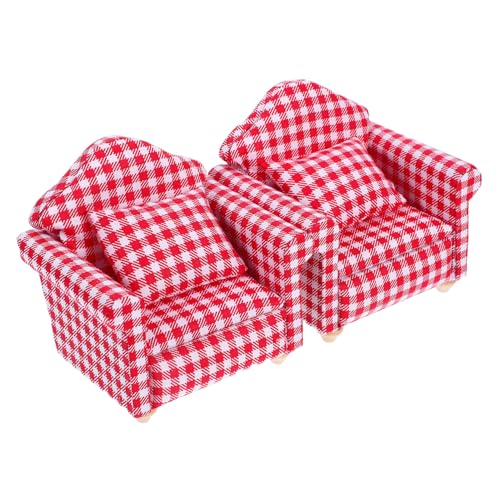 Mikinona 2 Sätze Maßstab Rotes Tiny Möbel Sofa Couch mit Kissen Langlebiges Miniatur Puppenhaus Möbel Zubehör für Dekorative Wohnkultur und Foto Requisiten von Mikinona