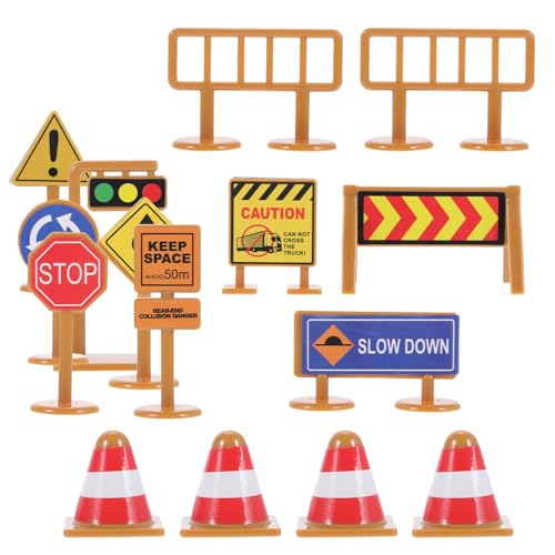Mikinona 2 Sätze Mini Verkehrszeichen Spielset aus Inklusive Verkehrsleitkegel und Absperrung Pädagogisches für Robust und Leicht zu Transportieren für Kreatives Straßenspiel von Mikinona