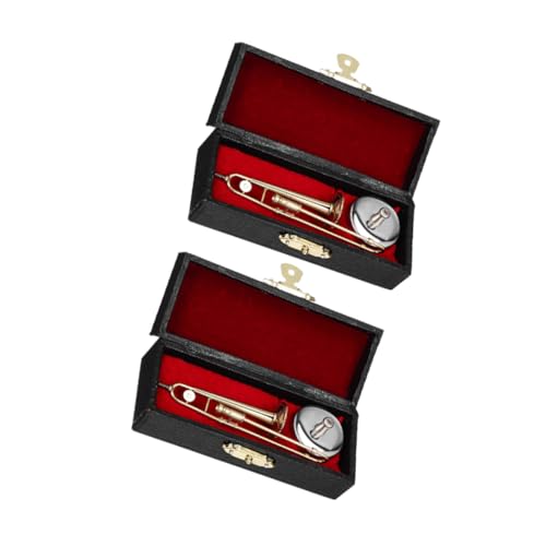 Mikinona 2 Sätze Miniatur Trombone Modell mit Ständer und Schwarzer Box Mini Musikinstrument Figurine für Puppenhaus Büro und Wohnraumdekoration Tragbares Sammlerstück Mikinona 2 Sätze Miniatur Trombone Modell mit Ständer und Schwarzer Box Mini Musikinstrument Figurine für Puppenhaus Büro und Wohnraumdekoration Tragbares Sammlerstück von Mikinona