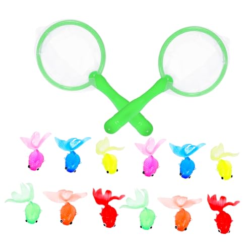 Mikinona 2 Sätze Wasserspielzeug Goldfische Softgummi Teilig Badespaß Lernspielzeug mit Fangnetzen für Kleinkinder Shower Cartoon Badefische Sicher Zufällige Farbe von Mikinona