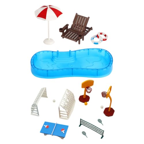 Mikinona 2 Satz Miniatur Puppenhaus Poolset mit Schwimmring Strandstuhl und Sportzubehör Teiliges Sommer Deko für Kreative DIY Landschaften und Fantasievolles von Mikinona