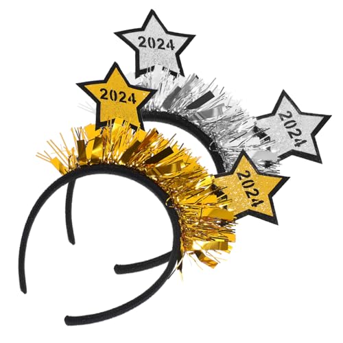Mikinona 2 Stk. Year Party Stirnbänder Kopfband mit Gold Silberstern Design Bequemes Kunststoff-accessoire für Erwachsene Silvester Veranstaltung von Mikinona