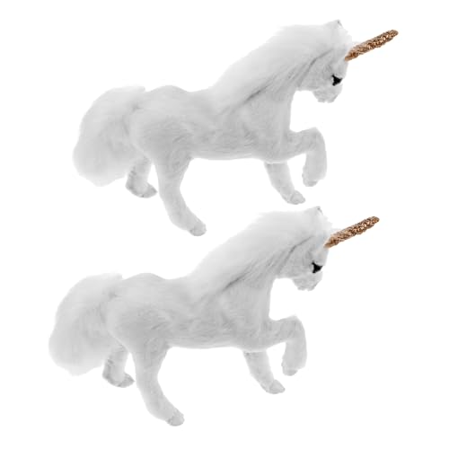 Mikinona 2 Stück Einhorn-Ornamente pelzige Tierornamente Kuscheltiere für Mädchen Kleine Mädchen Schlafzimmerdekoration süße Einhornfigur tierisches Nutztierfiguren Kunstfell Weiß von Mikinona