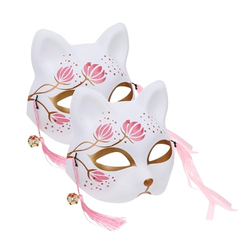 Mikinona 2 Stück Fuchsmaske Sakura Design Cosplay Maske für Erwachsene und Leichte Party Maske für Kostümball Maskenball Halloween und Musikfestival Einfach zu Tragen von Mikinona