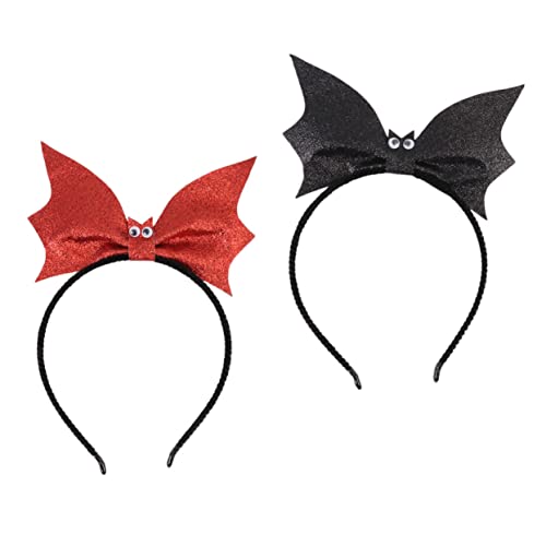 Mikinona 2 Stück Halloween Haarreif Fledermaus Design Leichtes Bequemes Halloween Kostüm Accessoire für Party Bühnenauftritte und Fasching Damen Schwarz Rot von Mikinona