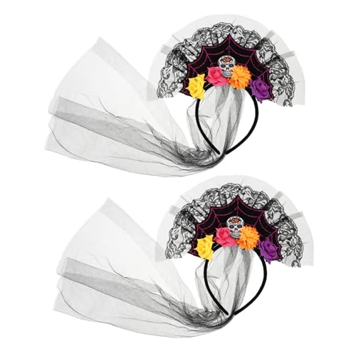 Mikinona 2 Stück Halloween Haarschmuck mit Schädel und Party Lace Haarreifen für Kostümpartys Karneval und Festliche Anlässe von Mikinona