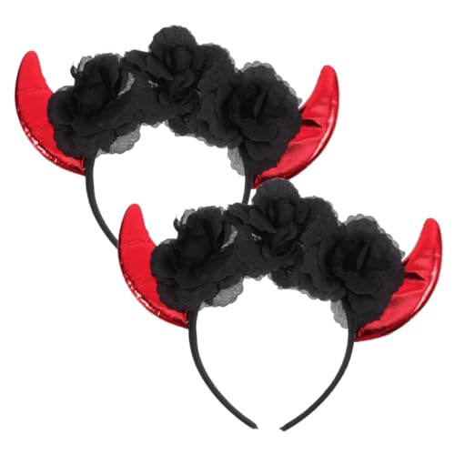 Mikinona 2 Stück Halloween Teufelshörner Stirnband Teiliges Schwarze Rosen Haarreif Kostümaccessoire Party Kopfschmuck für Damen und Herren Mikinona 2 Stück Halloween Teufelshörner Stirnband Teiliges Schwarze Rosen Haarreif Kostümaccessoire Party Kopfschmuck für Damen und Herren von Mikinona