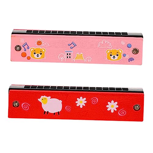 Mikinona 2 Stück Hölzerne bemalt Mundharmonika Mundharmonika- für Mundharmonika Kinderharmonika Harmonica Spielzeugmundonika für Babyspielzeug von Mikinona