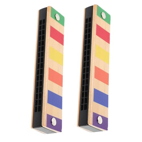 Mikinona 2 Stück Holz Mundharmonika für Doppelreihe Musikspielzeug für Anfänger Instrument für Vorschulkinder und Kleine Musiker Farben Erhältlich von Mikinona