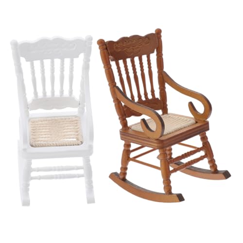 Mikinona 2 Stück Maßstab Holz Retro Möbel mit Weichem Baumwollseil Sitz Braun Weiß Kreatives Sammler Ornament Mikinona 2 Stück Maßstab Holz Retro Möbel mit Weichem Baumwollseil Sitz Braun Weiß Kreatives Sammler Ornament von Mikinona