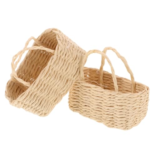 Mikinona 2 Stück Miniatur Einkaufskorb Handgeflochtene Weidenkörbe mit Griffen Kleine Blumenkörbe für Puppenhaus Dekoration Detailreiche Miniatur Körbe für Realistische Picknick und von Mikinona
