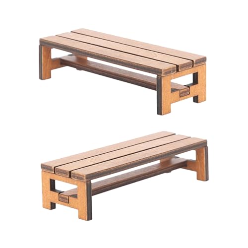 Mikinona 2 Stück Miniatur Holzbank Langlebige Miniaturmöbel für Puppenhäuser Vielseitige Mini deko für Mikro landschaften Realistische Miniatur Sitzbank für Puppenhaus Zubehör von Mikinona