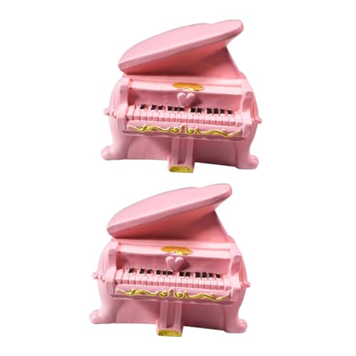 Mikinona 2 Stück Miniatur Klavier Modell Teiliges Resin Miniaturmusikinstrument Puppenhaus Dekoration DIY Zubehör für Miniaturhäuser und Handgefertigte Landschaften Rosa Design von Mikinona