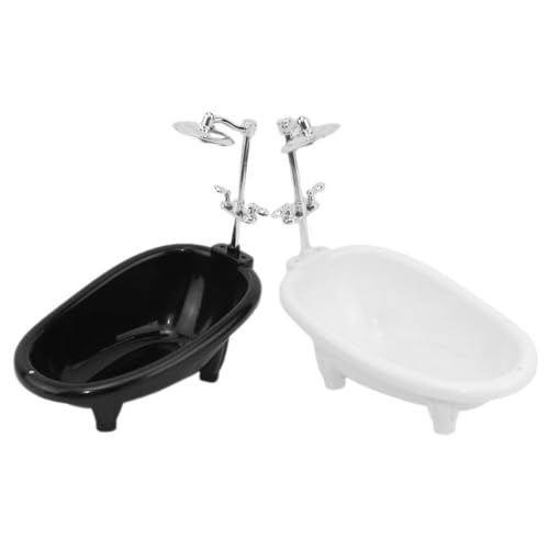 Mikinona 2 Stück Miniatur Puppenhaus Badewanne Teiliges Set Weiß und Schwarz Detailreich Gestaltetes Badezimmer Zubehör Kompakt für Puppenhaus Dekoration Fördert Kreatives Spiel und von Mikinona