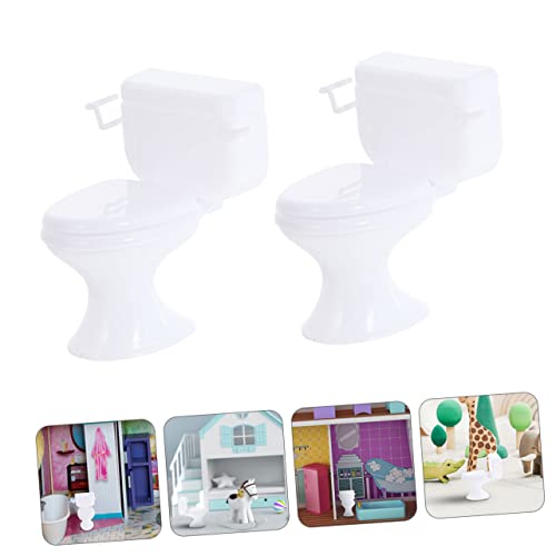 Mikinona 2 Stück Miniatur Puppenhaus Toilette Weiß Badezimmer Möbel Zubehör Dekoratives Mini Badezimmer Modellspielzeug für Puppenhaus Spielzeughaus Ausstattung von Mikinona