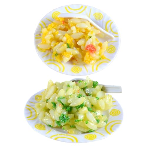 Mikinona 2 Stück Realistisches Teiliges Miniatur Essen Modellset mit PVC Detailgetreue Simulation von Gebratenem Reis Robust Farbintensiv Puppenhaus Zubehör für Küchen und Essensdekoration von Mikinona
