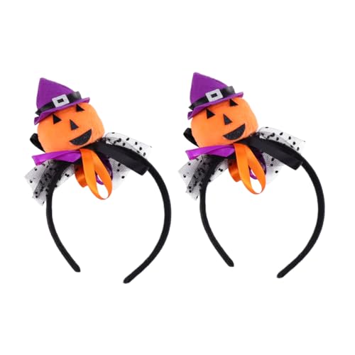 Mikinona 2 Stück Teiliges Halloween Haarreif aus Robustem und Lustige Kürbis und Spinnennetz Hexenhut Designs Dekorativer Kopfschmuck für Erwachsene und Halloween Party Accessoires von Mikinona