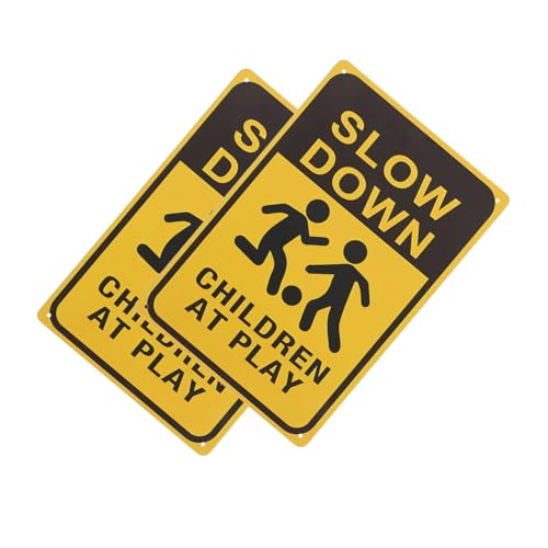 Mikinona 2 Stück Teiliges Metall Schild Langsam Fahren für Wetterfestes Warnzeichen Sicherheitshinweis für Straßen Rasenflächen und Nachbarschaften Installieren von Mikinona