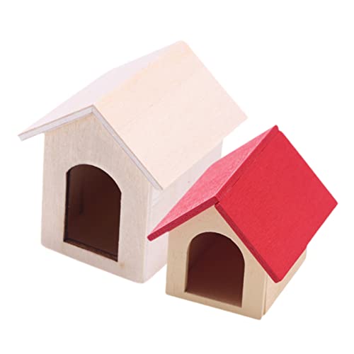 Mikinona 2 Stück Teiliges Puppenhaus Miniatur Hundehütte aus Holz Kleine Leichte Hundehütten Glatte Oberfläche Dekoratives Miniatur Zubehör für Kinderzimmer und Puppenhaus Szenen von Mikinona
