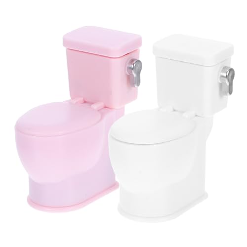 Mikinona 2 Stück Teiliges Puppenhaus Wc Set Realistisches Miniatur Badezimmer Zubehör Kindgerechte Kleine Toiletten in Rosa und Weiß Einfache Installation Kompatibel mit Meisten von Mikinona