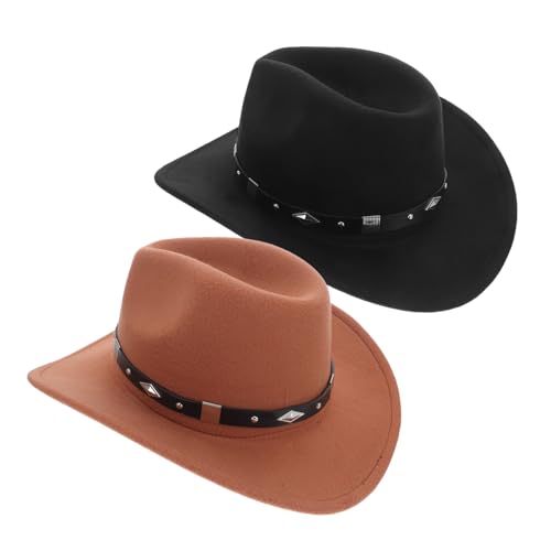 Mikinona 2 Stück Western Cowboyhut Damen Herren mit Aufgeschlagener Krempe Leichter Atmungsaktiver Fedora im Westernstil für Reiten Camping Partys und Kostümaccessoires von Mikinona