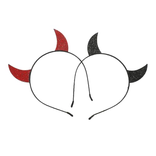 Mikinona 2 Stücke Halloween Teufelshörner Stirnband Satin Horn Haarspangen Strass Für Maskerade Und Karneval von Mikinona