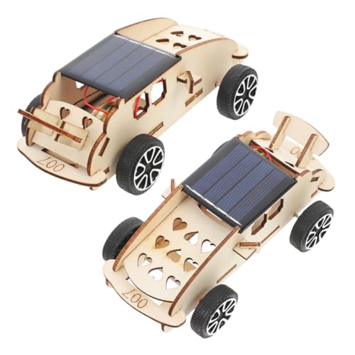Mikinona 2 Stücke Teiliges Solarauto Holz Puzzle DIY Wissenschaftsexperiment Stem Lernspielzeug für Jungen Mädchen Umweltfreundliches Solarbetriebenes Fahrzeug Kit von Mikinona
