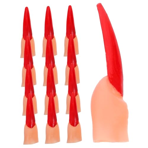 Mikinona 20 Stück Teiliges Halloween Zombie Fingernägel mit Roten Langen Spitzen Realistische Hexen Finger für Cosplay und Party Gruselige Falsche Nägel als Halloween Deko und Kostümzubehör von Mikinona