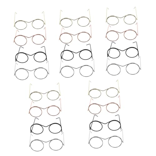 Mikinona 20 Stück Teiliges Mini Puppenbrillen aus Metallrahmen Leichte Biegefeste Dekobrillen für DIY Puppen Stofftiere Realistische Design Kompatibel mit Verschiedenen Puppen Gold Silber von Mikinona