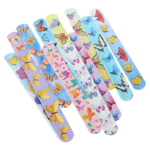 Mikinona 24 Stück Teiliges Schnapparmband mit Schmetterlings Motiven Flexible und Elastische Klatscharmbänder für Kindergeburtstag Party Mitgebsel Leichte Sichere Armbänder mit Glatten von Mikinona