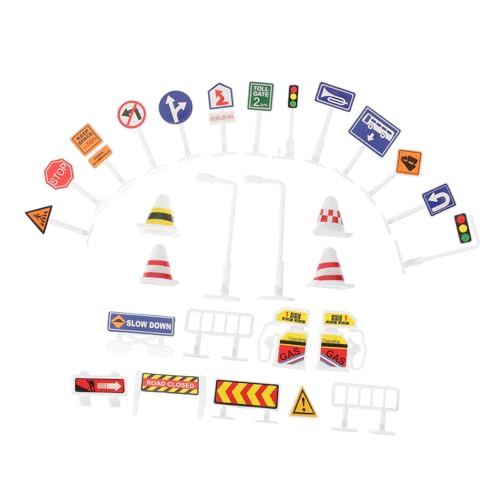 Mikinona 28 Stück Teiliges Verkehrszeichen Set für Kleine Straßenverkehrsschilder aus Robustem Material Pädagogisches DIY Modell Lehrreiches Straßenschild zur Verkehrserziehung und Spiel von Mikinona