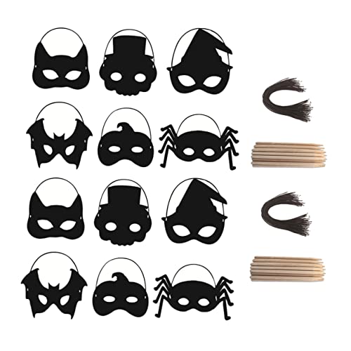 Mikinona 28 Stück zum Kratzen Halloween Papiermaske Masken zum schmücken Party-Maske Zubehör zur Maskenherstellung Papierhandwerkskit Masken basteln Maskerade Schwarz von Mikinona