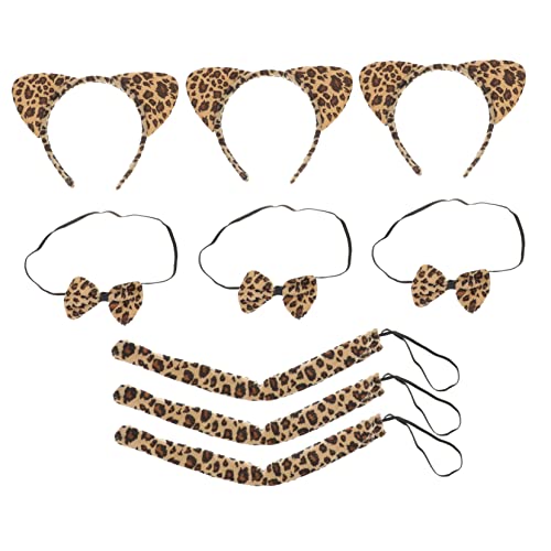 Mikinona 3 Sätze Leopard Print Katzenohren Stirnband Teiliges Kostüm Zubehör mit Katzenohren Fliege für Partys Rollenspiele und Themenfestegelbes Leopardenmuster von Mikinona