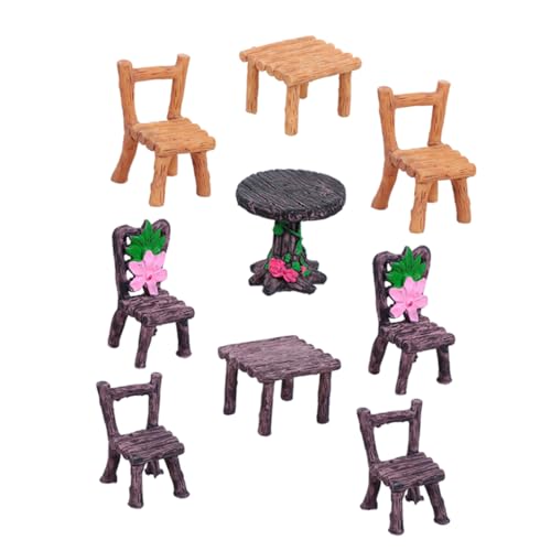 Mikinona 3 Sätze Miniatur Harz Möbel mit Tisch und Stühlen Mini Möbel für DIY Mikrolandschaft Feengarten Dekoration für Schreibtisch und Regal von Mikinona