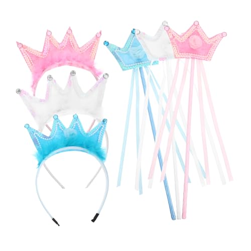 Mikinona 3 Sätze Teiliges Prinzessin-Krone Mädchen mit Zauberstab Farblich Abgestimmt in Weiß Blau und Rosa Vielseitig für Halloween Weihnachten Geburtstagsfeiern Fördert Kreatives von Mikinona