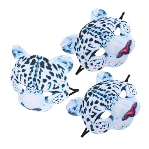 Mikinona 3 Stück Halbgesichtsmaske Schneeleopard EVA Tiermaske Atmungsaktiv für Halloween Karneval Maskerade Party Kostüm Zubehör von Mikinona