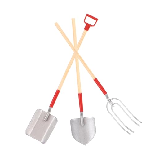 Mikinona 3 Stück Mini Gartenwerkzeug Teilig Miniatur Gartengeräte aus Mini Harke Schaufel Modell für Puppenhaus Dekoration DIY Mikro Szenen Gartenaccessoires von Mikinona
