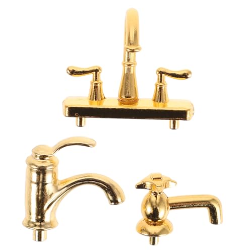 Mikinona 3 Stück Miniatur Wasserhahn Realistische Puppenhaus Badezimmer Armaturen Elegante Mini Badarmaturen für Puppenhaus Deko für Kreative Szene und Rollenspiel von Mikinona