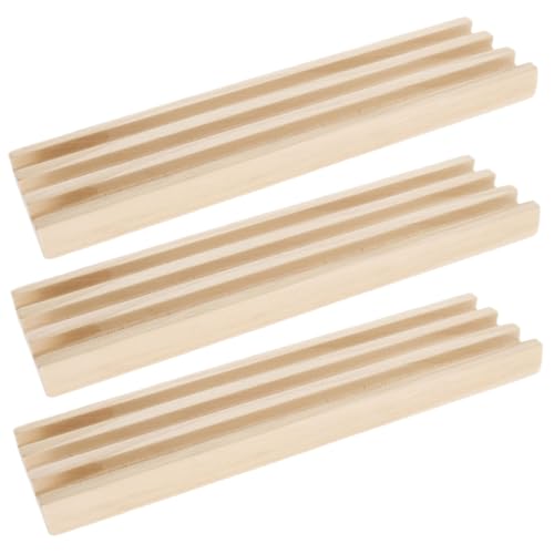 Mikinona 3 Stück Teiliges Domino Rack aus Holz mit Rutschfesten Pads Stabiler Domino Halter Organizer für Mexican Train Elegantes DIY Zubehör für Tischspiele und Spielsteine von Mikinona