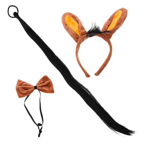 Mikinona 3 Stück Teiliges Donkey Kostüm Set mit Abnehmbarem Ohr Stirnband und Fliege Weiches Langlebiges Stofftier Accessoire für Kindergeburtstage Cosplay und Halloween Party von Mikinona