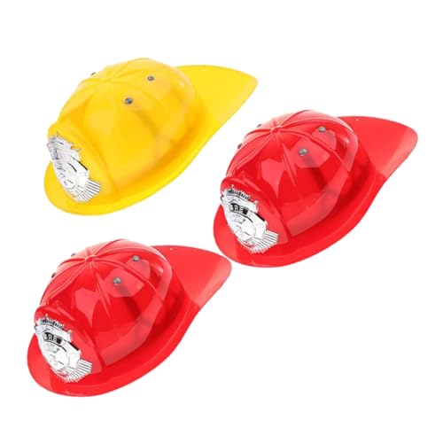 Mikinona 3 Stück Teiliges Feuerwehrhelm Robustem Kunststoff Realistisch Gestaltete Feuerwehrmützen in Gelb und Rot Geeignet für Erwachsene Zubehör für Feuerwehrkostüme Fasching und von Mikinona