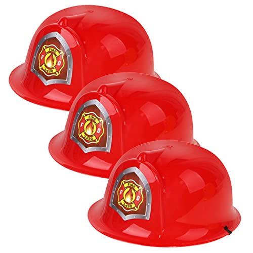 Mikinona 3 Stück Teiliges Feuerwehrhelm aus Kunststoff für Feuerwehrmann Kostüm Zubehör Roter Feuerwehrhut für Jungen und Mädchen für Rollenspiel Party und Verkleidung von Mikinona