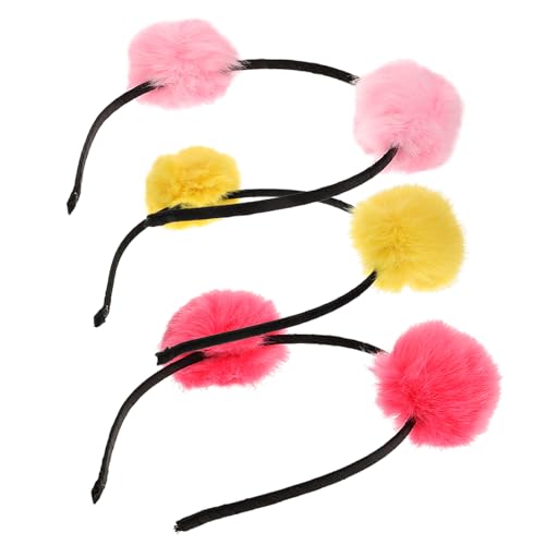 Mikinona 3 Stück Teiliges Haarschmuck Flauschiges Ball Haarband mit Katzenohren Gelb Wassermelonenrot Perfektes Accessoire für Kostümpartys und Geburtstagsfeiern von Mikinona