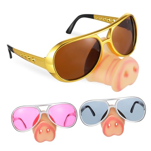 Mikinona 3 Stück Teiliges Lustige Party Brillen mit Schweinenase Gold Silber und Leichte Auffällige Foto Requisiten für Kostüme und Verkleidungen bei Halloween Geburtstagen und Cosplay von Mikinona