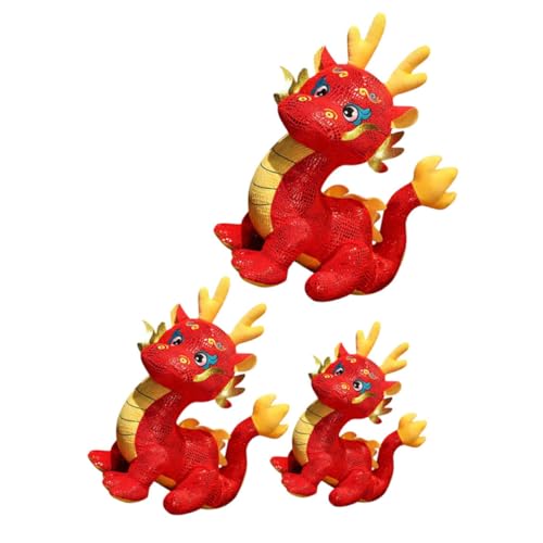 Mikinona 3 Stück Teiliges Plüsch-Drachen Stofftier Kuscheltier als Chinesisches Neujahrs-Maskottchen Dekoration Geschenk für Familie und Freunde von Mikinona