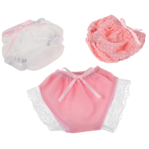 Mikinona 3 Stück Teiliges Set Puppenunterwäsche Elastische Wiederverwendbare Windeln für Puppen in Weiß Rosa mit Punkten und Spitze Miniaturkleidung für Interaktives Rollenspiel von Mikinona