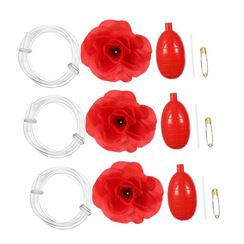 Mikinona 3 Stück Wasser-Spritz-rosenbrosche Rote Realistische Fake-Blume Nachfüllbar Lustiges Halloween Weihnachtsfeiern und Bürostreiche von Mikinona