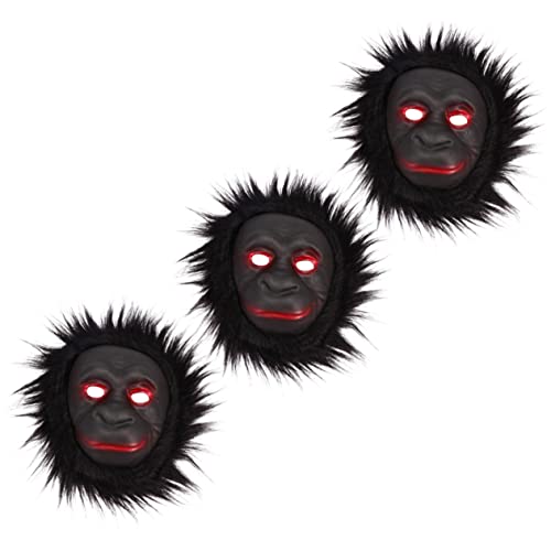 Mikinona 3 Stück tierische Maske Parodie einer Schimpansenmaske Erwachsene Schimpansen-Masken Maske Schimpanse Hallo Fell kleidung Maskerade maskiert Männer Schwarz von Mikinona